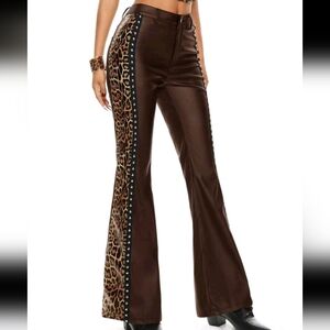 Punk Valentines Day Y2K Leopard Print Patchwork Studded Design Women Pants